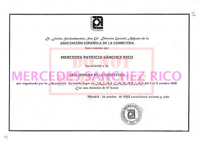 Certificado de "XXII Semana de la Carretera" de  Mercedes Sánchez Rico. Ingeniero Civil – Las Palmas de Gran Canaria. @mercedesitop