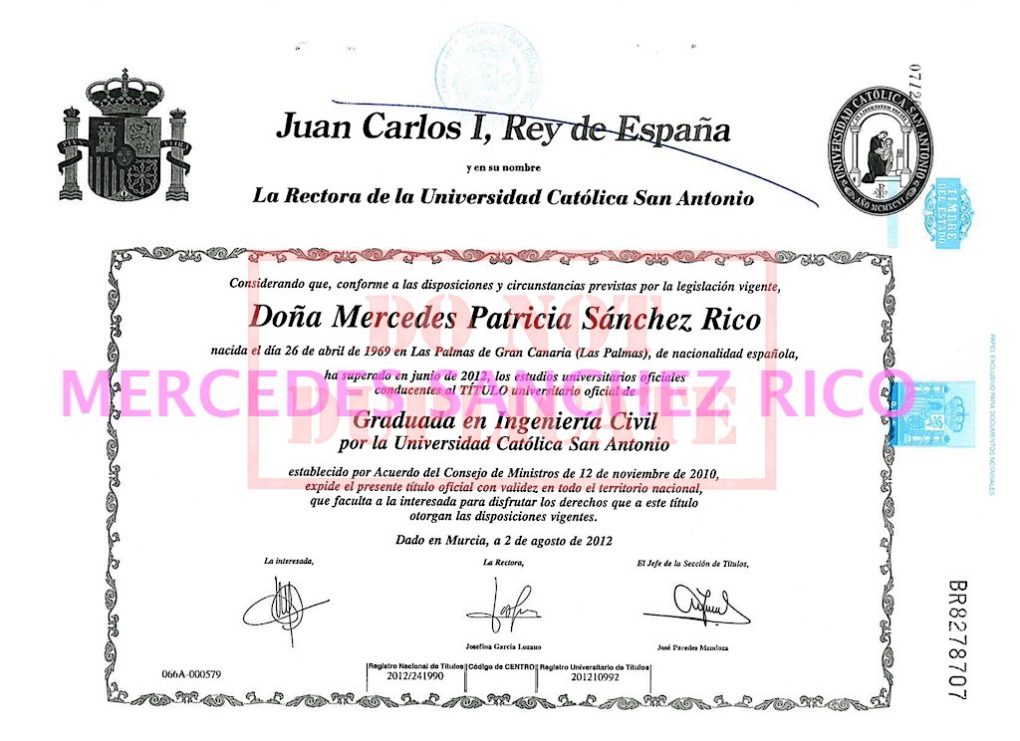 Titulo de Graduada en Ingeniería Civil de  Mercedes Sánchez Rico. Ingeniero Civil – Las Palmas de Gran Canaria. @mercedesitop